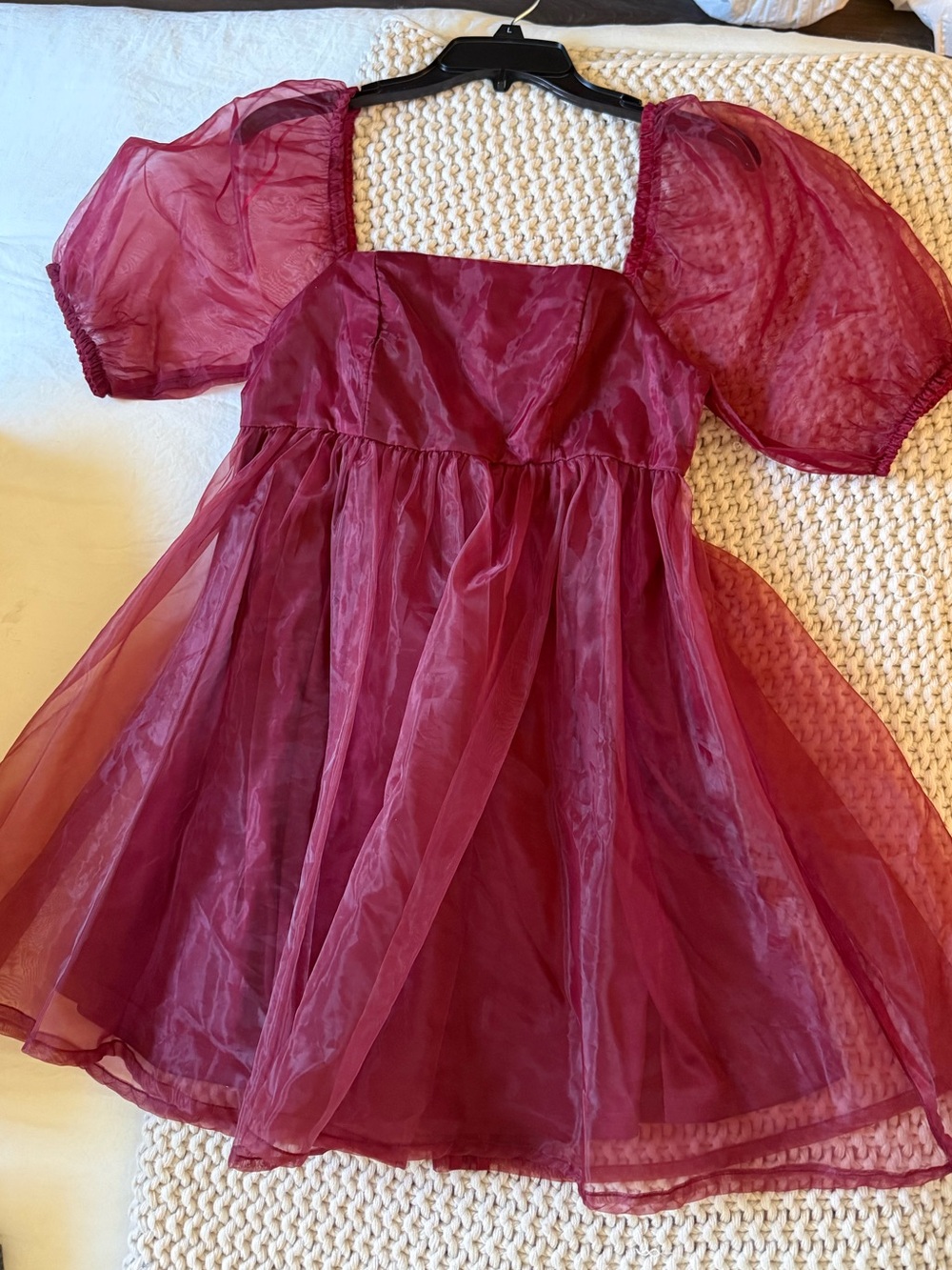 TCEC Elegant Burgundy Puff Sleeve Baby Doll Dress Size Medium